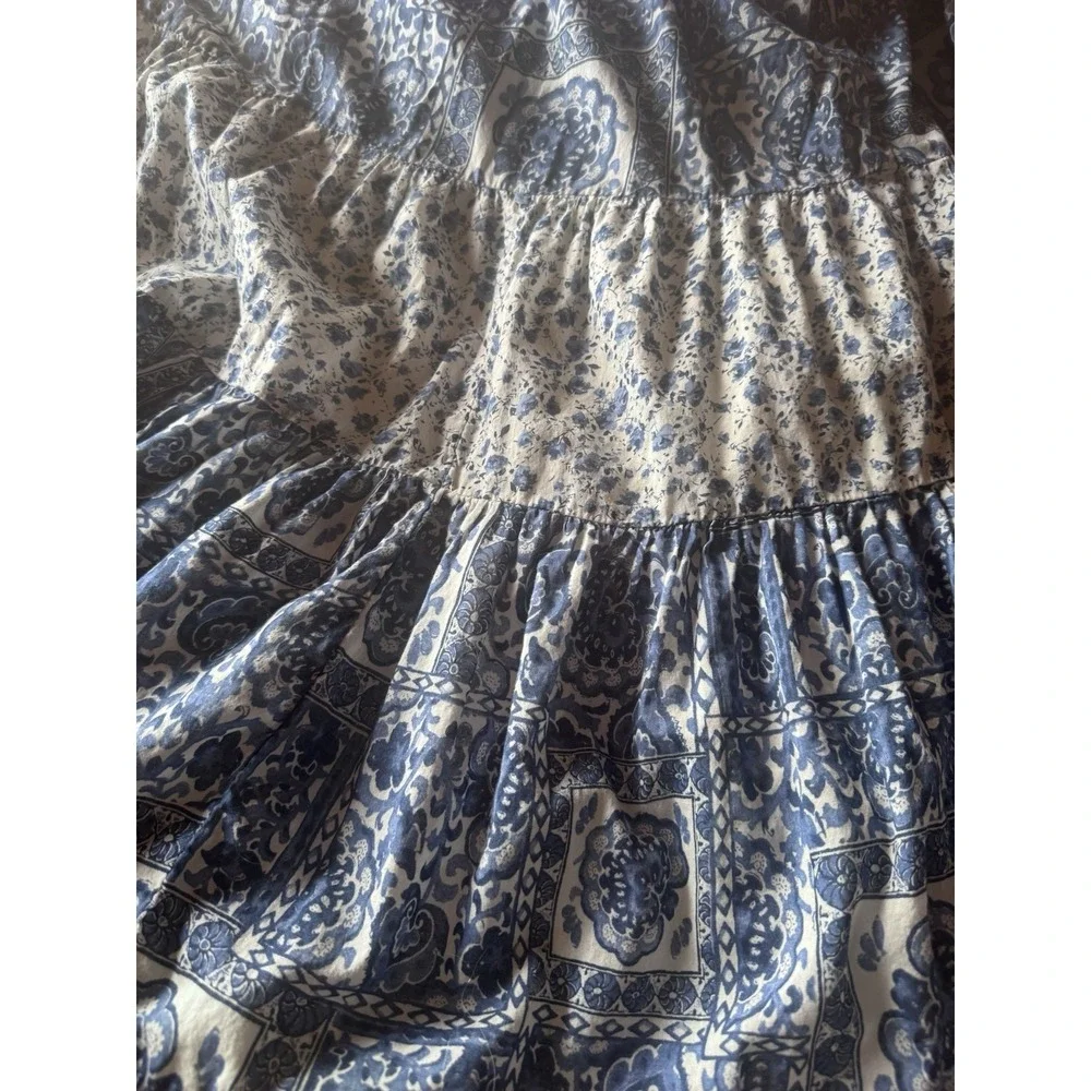 AbercrombieFitch Blue White Tiered Maxi Dress MediumTall Twist Front Cottagecore